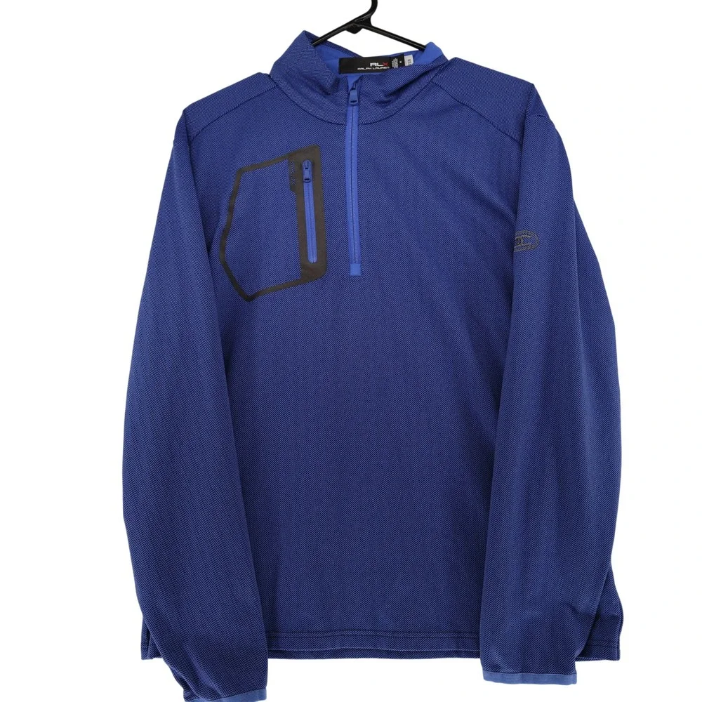 RLX Ralph Lauren Mens Blue Herringbone Quarter Zip Pullover Jacket Size Medium - Picture 2 of 10